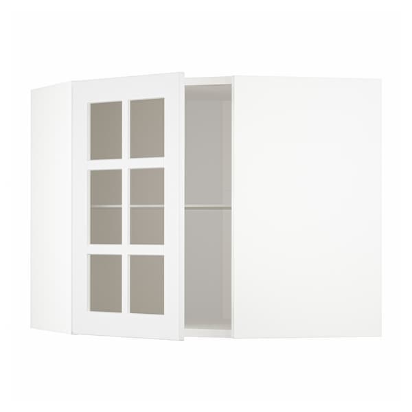 Ikea METOD - Corner wall cab w shelves/glass dr, white/Stensund white, 68x60 cm
