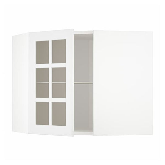 Ikea METOD - Corner wall cab w shelves/glass dr, white/Stensund white, 68x60 cm
