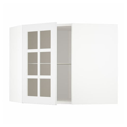 METOD corner wall cab w shelves/glass dr, white/Stensund white, 68x60 cm