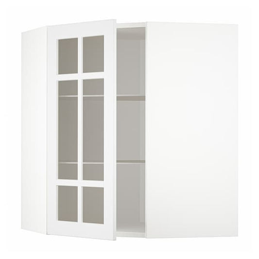 METOD - Corner wall cab w shelves/glass dr, white/Stensund white, 68x80 cm - best price from Maltashopper.com 89409203