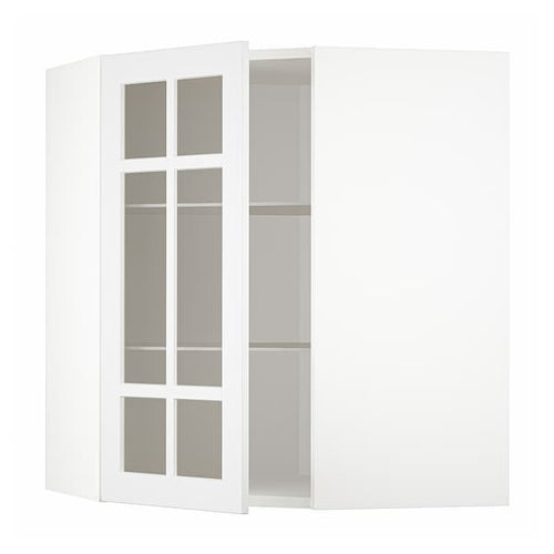 METOD - Corner wall cab w shelves/glass dr, white/Stensund white, 68x80 cm