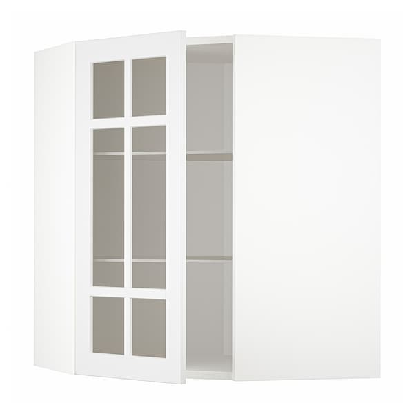 METOD - Corner wall cab w shelves/glass dr, white/Stensund white, 68x80 cm