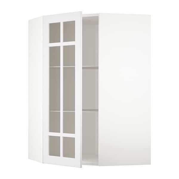 Ikea METOD - Corner wall cab w shelves/glass dr, white/Stensund white, 68x100 cm