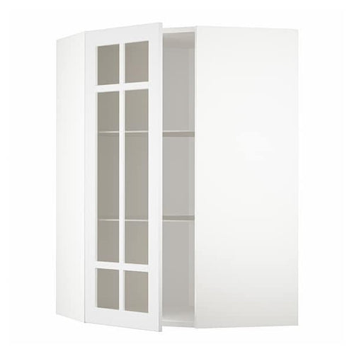 METOD - Corner wall cab w shelves/glass dr, white/Stensund white, 68x100 cm