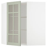 METOD corner wall cab w shelves/glass dr, white/Stensund light green, 68x80 cm