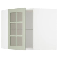 METOD corner wall cab w shelves/glass dr, white/Stensund light green, 68x60 cm