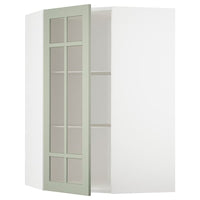 METOD corner wall cab w shelves/glass dr, white/Stensund light green, 68x100 cm