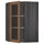 METOD corner wall cab w shelves/glass dr, black Enköping/brown walnut effect, 68x100 cm