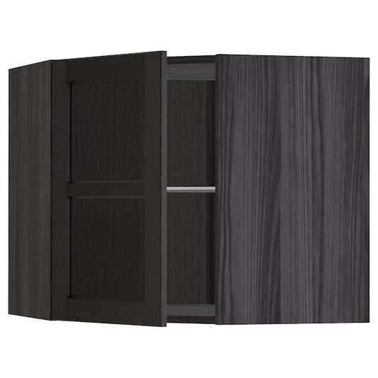 Ikea METOD - Corner wall cab w shelves/glass dr, black/Lerhyttan black stained, 68x60 cm