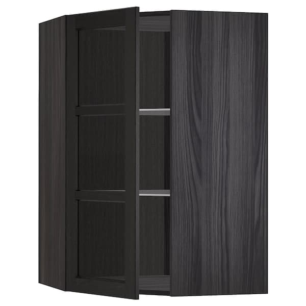 METOD - Corner wall cab w shelves/glass dr, black/Lerhyttan black stained , 68x100 cm - best price from Maltashopper.com 69260260