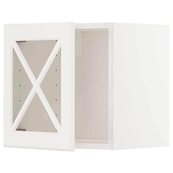 METOD - Wall cabinet w glass door/crossbar., white/Bodbyn off-white, 40x40 cm - best price from Maltashopper.com 79395032