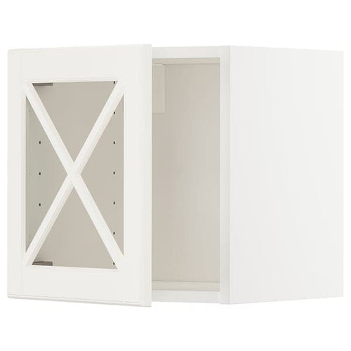METOD - Wall cabinet w glass door/crossbar., white/Bodbyn off-white, 40x40 cm