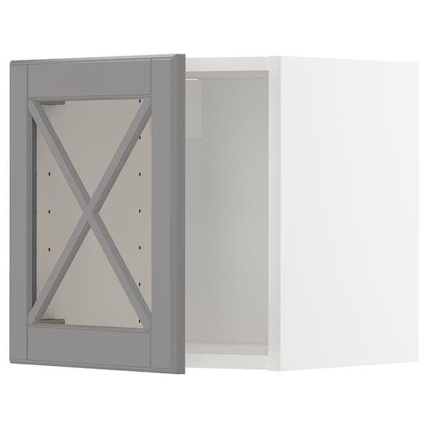 METOD - Wall cabinet w glass door/crossbar., white/Bodbyn grey, 40x40 cm - best price from Maltashopper.com 39395029