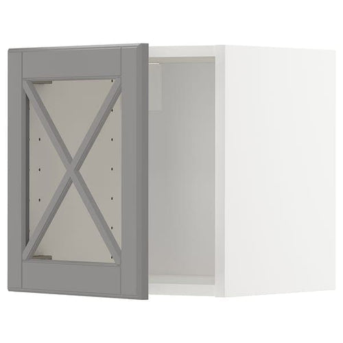 METOD - Wall cabinet w glass door/crossbar., white/Bodbyn grey, 40x40 cm