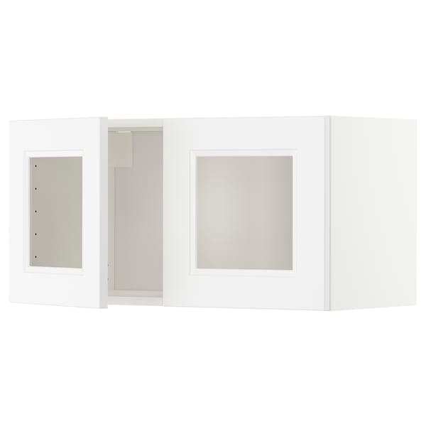Ikea METOD - Wall cabinet with 2 glass doors, white/Axstad matt white, 80x40 cm