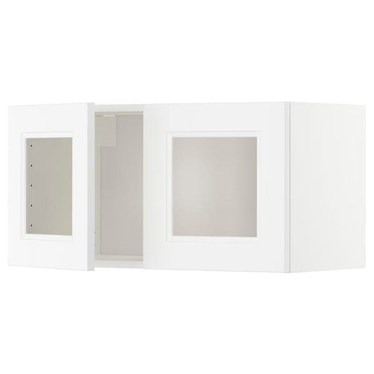 Ikea METOD - Wall cabinet with 2 glass doors, white/Axstad matt white, 80x40 cm