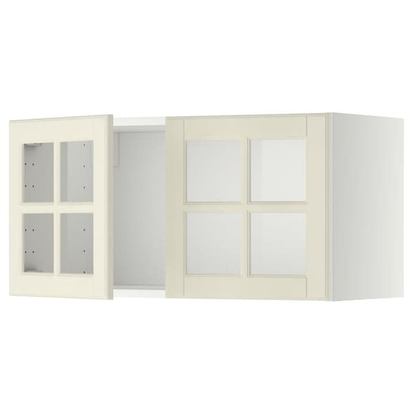 METOD - Wall cabinet with 2 glass doors, white/Bodbyn off-white, 80x40 cm - best price from Maltashopper.com 09395035