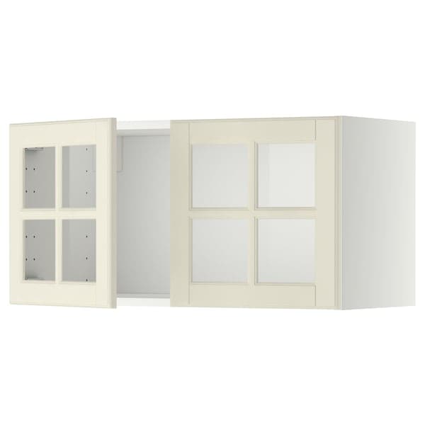 Ikea METOD - Wall cabinet with 2 glass doors, white/Bodbyn off-white, 80x40 cm