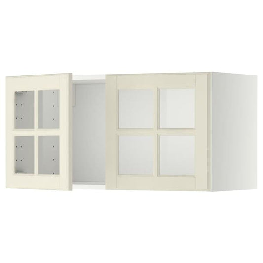 Ikea METOD - Wall cabinet with 2 glass doors, white/Bodbyn off-white, 80x40 cm