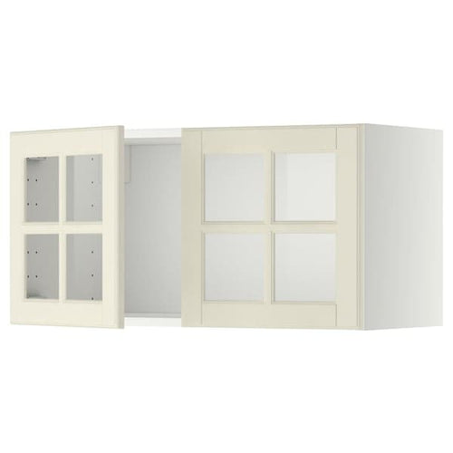 METOD wall cabinet with 2 glass doors, white/Bodbyn off-white, 80x40 cm