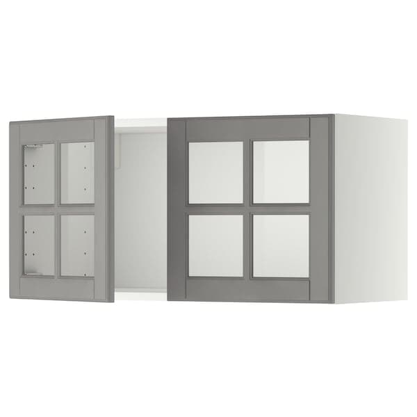 Ikea METOD - Wall cabinet with 2 glass doors, white/Bodbyn grey, 80x40 cm