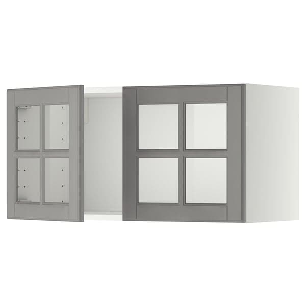 METOD - Wall cabinet with 2 glass doors, white/Bodbyn grey, 80x40 cm - best price from Maltashopper.com 99395031