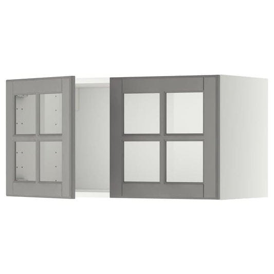 Ikea METOD - Wall cabinet with 2 glass doors, white/Bodbyn grey, 80x40 cm