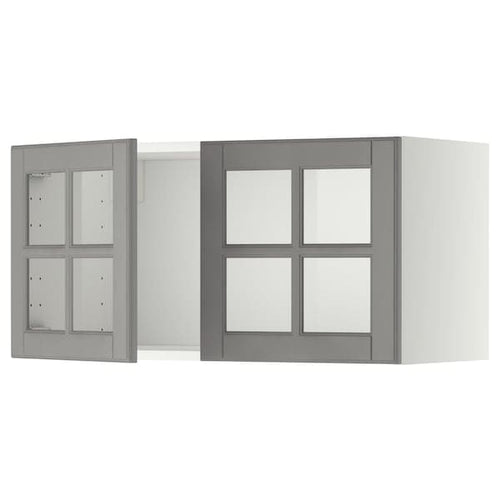 METOD - Wall cabinet with 2 glass doors, white/Bodbyn grey, 80x40 cm
