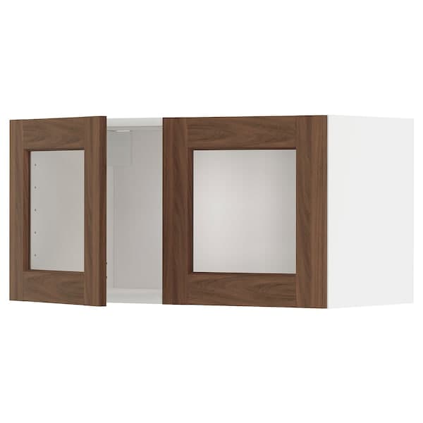 METOD - Wall cabinet with 2 glass doors, white Enköping/brown walnut effect, 80x40 cm - best price from Maltashopper.com 99475117