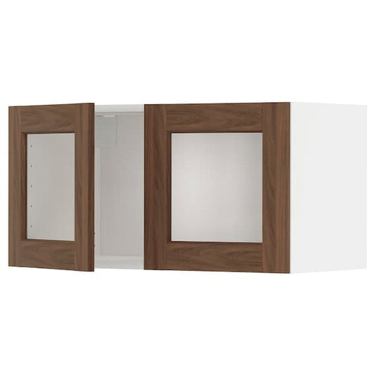 Ikea METOD - Wall cabinet with 2 glass doors, white Enköping/brown walnut effect, 80x40 cm
