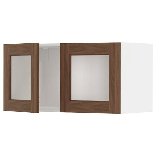 METOD - Wall cabinet with 2 glass doors, white Enköping/brown walnut effect, 80x40 cm