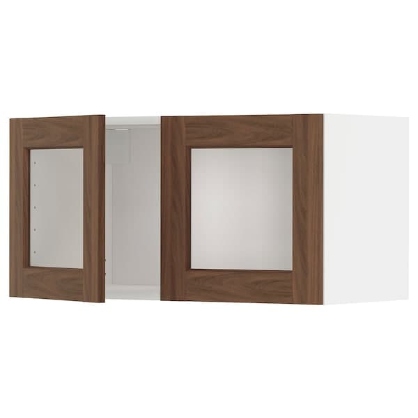 METOD - Wall cabinet with 2 glass doors, white Enköping/brown walnut effect, 80x40 cm