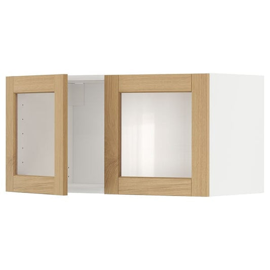 Ikea METOD - Wall cabinet with 2 glass doors, white/Forsbacka oak, 80x40 cm