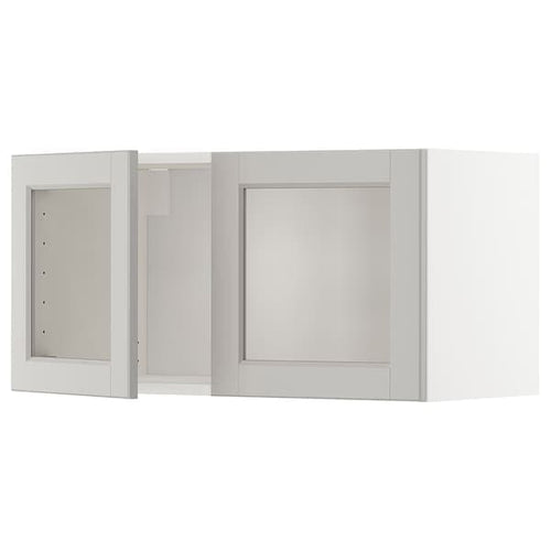 METOD - Wall cabinet with 2 glass doors, white/Lerhyttan light grey, 80x40 cm