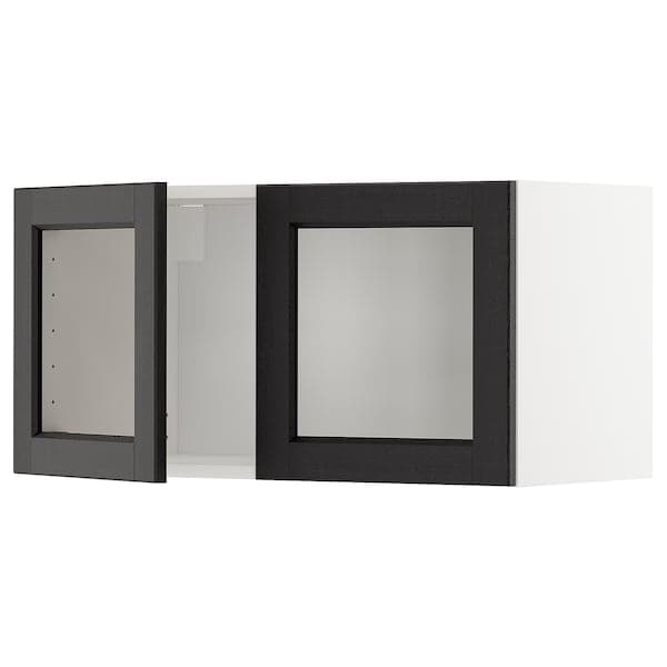 METOD - Wall cabinet with 2 glass doors, white/Lerhyttan black stained