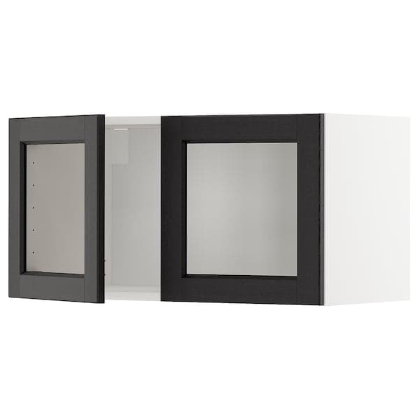 Ikea METOD - Wall cabinet with 2 glass doors, white/Lerhyttan black stained , 80x40 cm