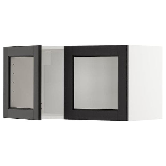 Ikea METOD - Wall cabinet with 2 glass doors, white/Lerhyttan black stained , 80x40 cm