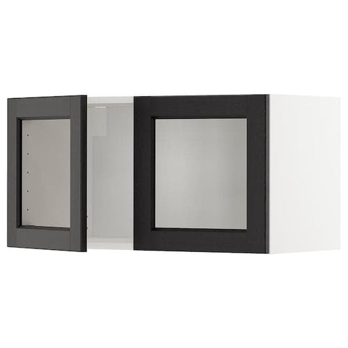 METOD - Wall cabinet with 2 glass doors, white/Lerhyttan black stained , 80x40 cm