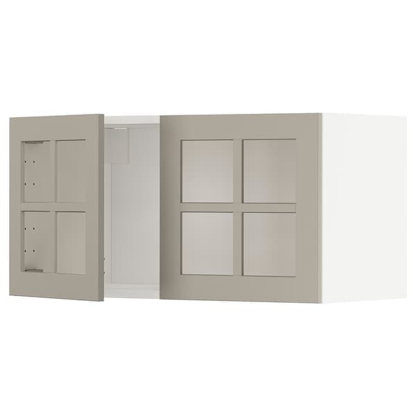 METOD - Wall cabinet with 2 glass doors, white/Stensund beige