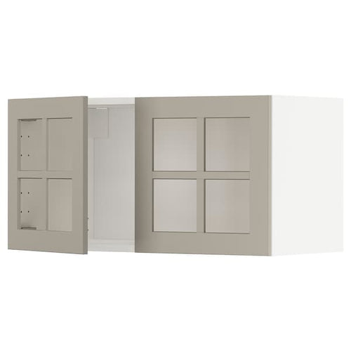 METOD - Wall cabinet with 2 glass doors, white/Stensund beige, 80x40 cm