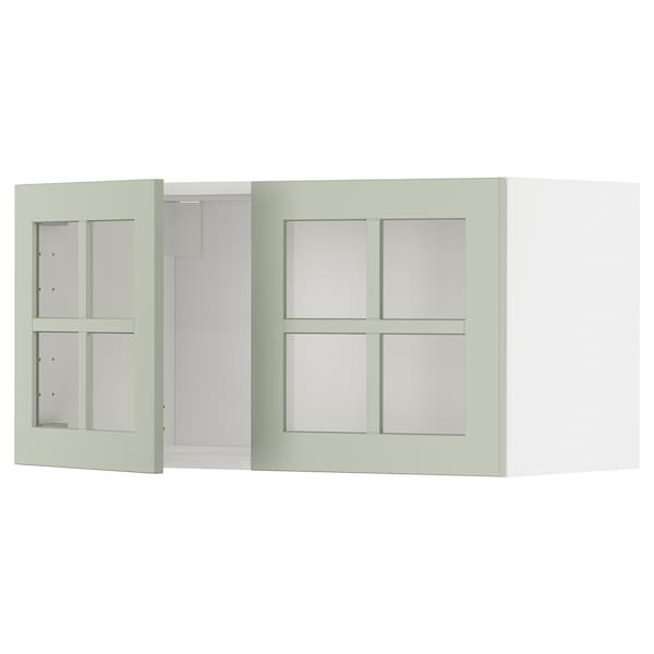 METOD - Wall cabinet with 2 glass doors, white/Stensund light green, 80x40 cm - best price from Maltashopper.com 59487481