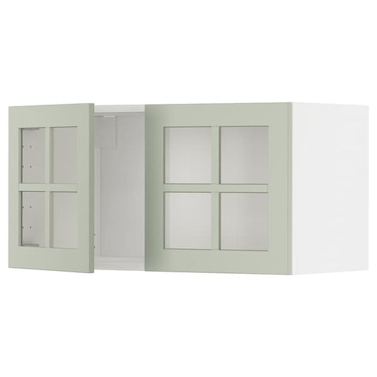 METOD - Wall cabinet with 2 glass doors, white/Stensund light green, 80x40 cm - best price from Maltashopper.com 59487481