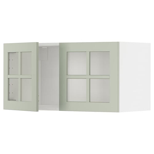 METOD - Wall cabinet with 2 glass doors, white/Stensund light green, 80x40 cm