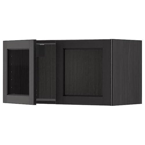 METOD - Wall cabinet with 2 glass doors, black/Lerhyttan black stained, 80x40 cm