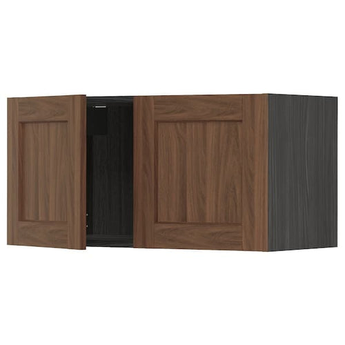 METOD - Wall cabinet with 2 doors, black Enköping/brown walnut effect, 80x40 cm