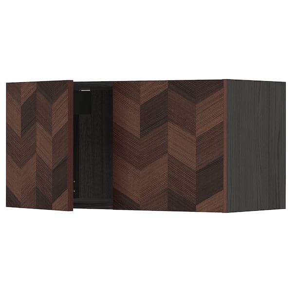 METOD - Wall cabinet with 2 doors, black Hasslarp/brown patterned, 80x40 cm