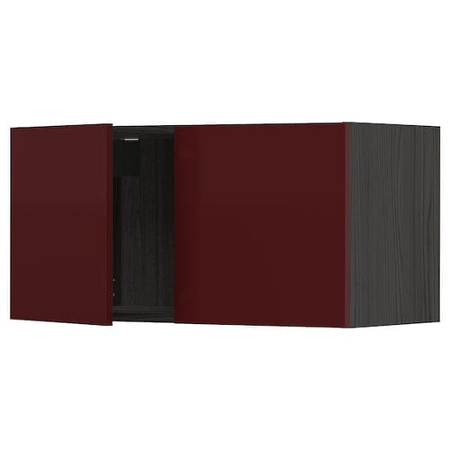 METOD - Wall cabinet with 2 doors, black Kallarp/high-gloss dark red-brown, 80x40 cm