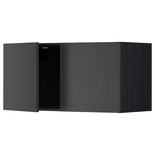 METOD - Wall cabinet with 2 doors, black/Nickebo matt anthracite, 80x40 cm