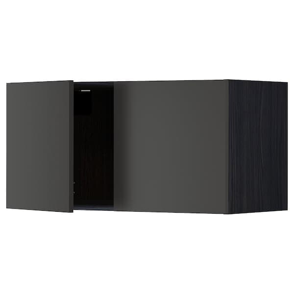 METOD - Wall cabinet with 2 doors, black/Nickebo matt anthracite, 80x40 cm