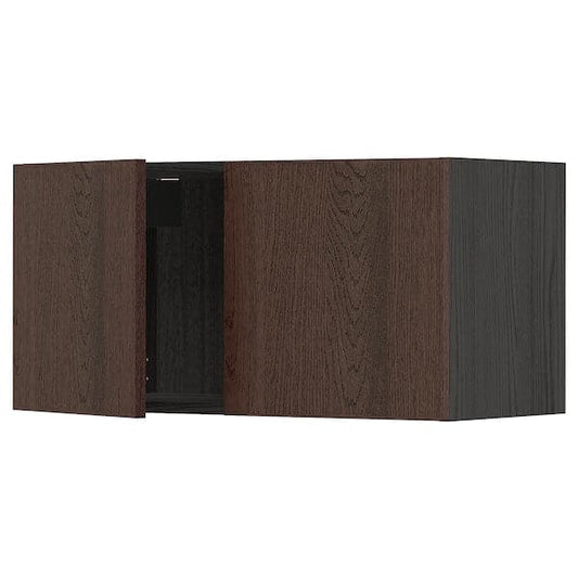 Ikea METOD - Wall cabinet with 2 doors, black/Sinarp brown, 80x40 cm